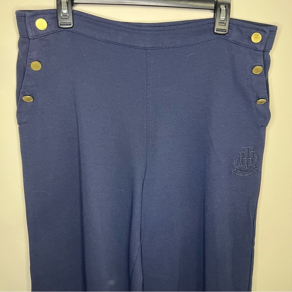 Tommy Hilfiger Navy Wide Leg High Rise Sailor Pull On Sweat Pants size XL - Picture 2 of 8